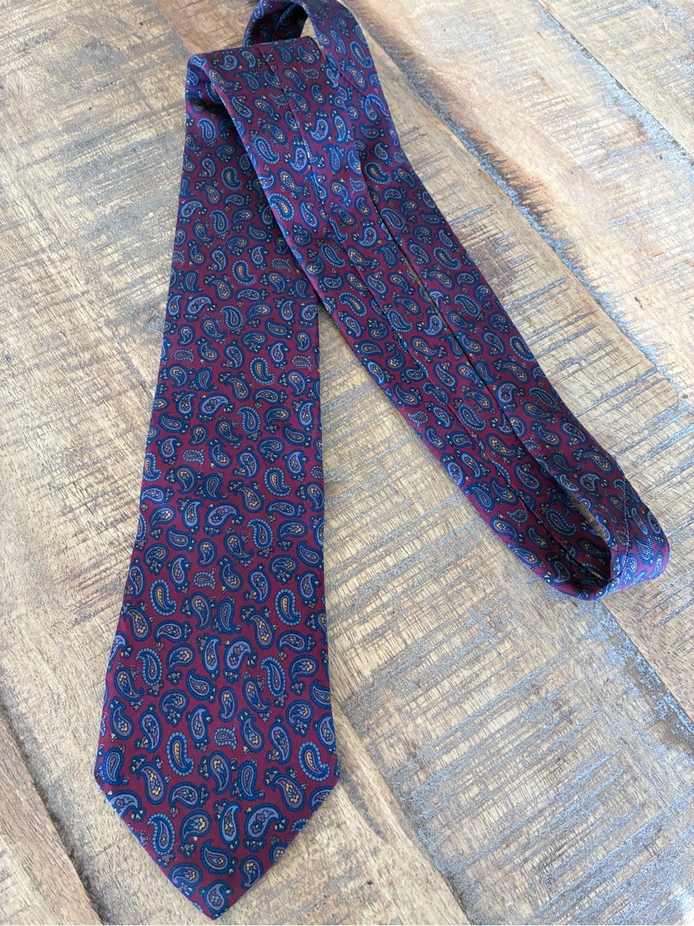 Hathaway Vintage Paisley Silk Tie Burgundy Blue Made in USA